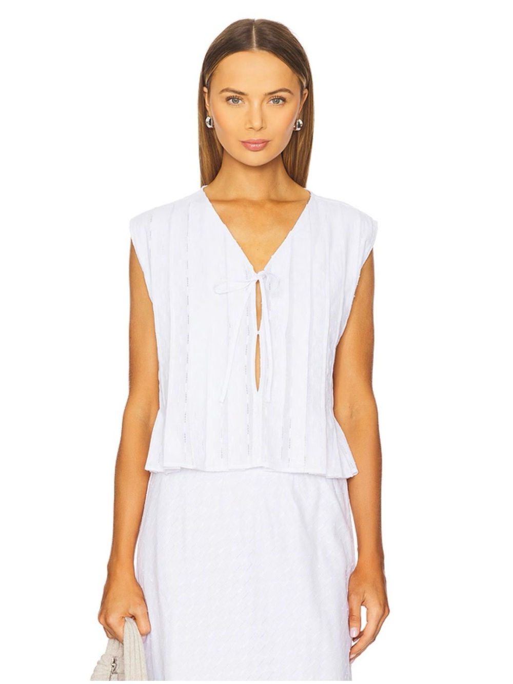 LNA Kala Eyelet Top in White